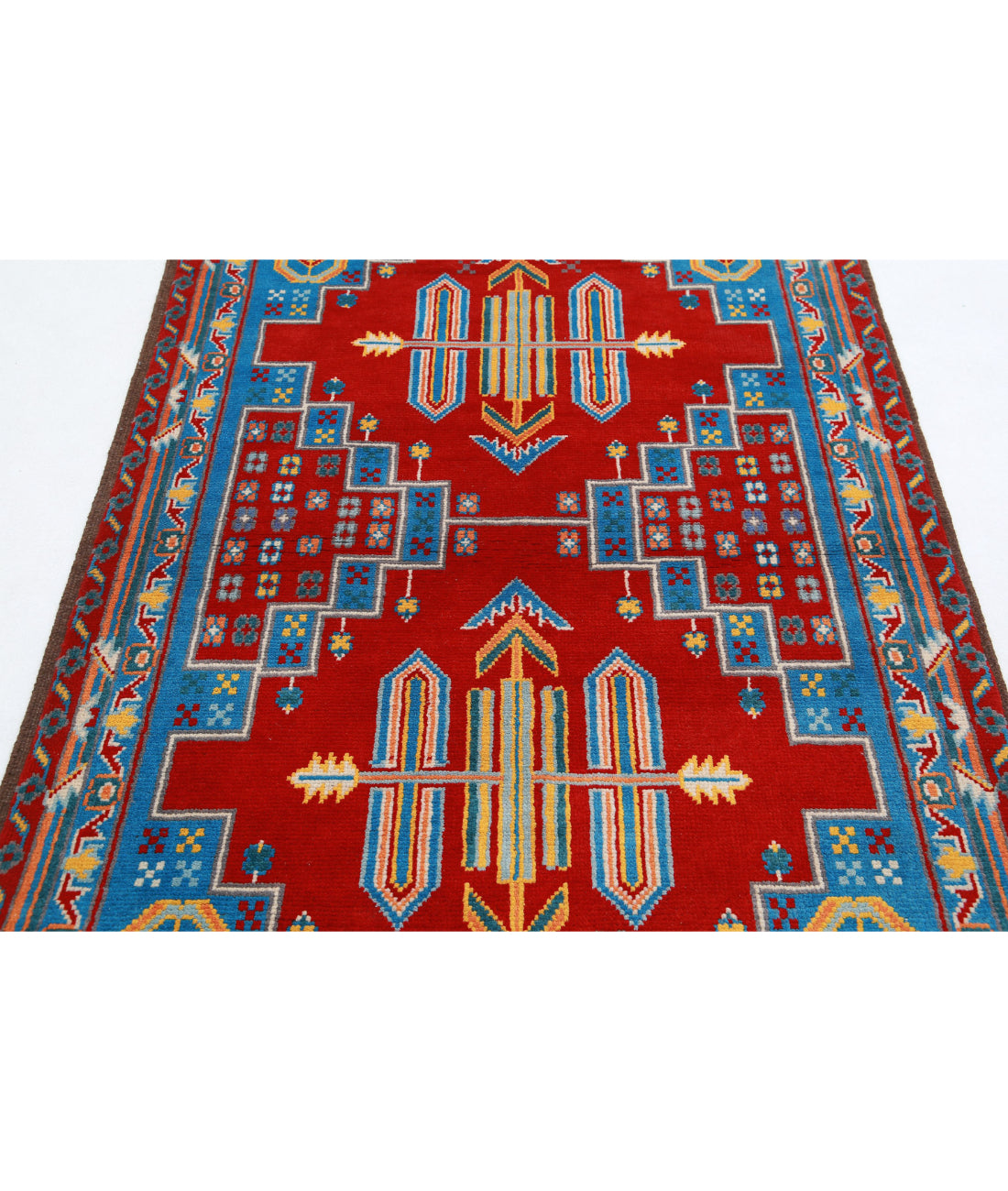 Revival 4'0'' X 6'0'' Hand-Knotted Wool Rug 4'0'' x 6'0'' (120 X 180) / Red / Blue