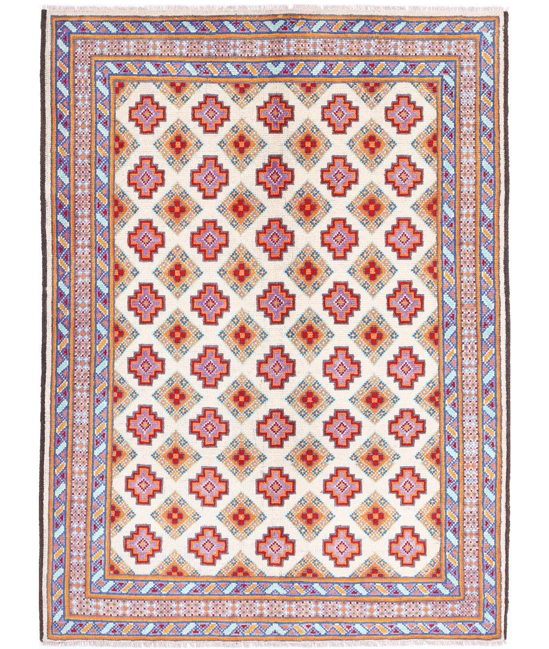 Revival 4'10'' X 6'9'' Hand-Knotted Wool Rug 4'10'' x 6'9'' (145 X 203) / Ivory / Blue