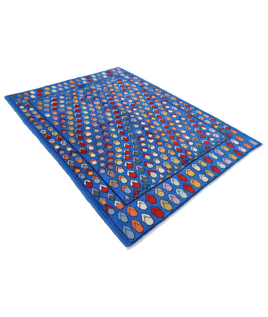 Revival 5'7'' X 7'7'' Hand-Knotted Wool Rug 5'7'' x 7'7'' (168 X 228) / Blue / Red