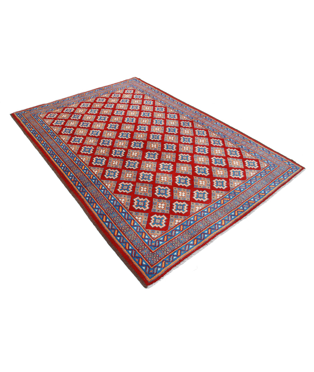 Revival 5'5'' X 7'10'' Hand-Knotted Wool Rug 5'5'' x 7'10'' (163 X 235) / Red / Blue