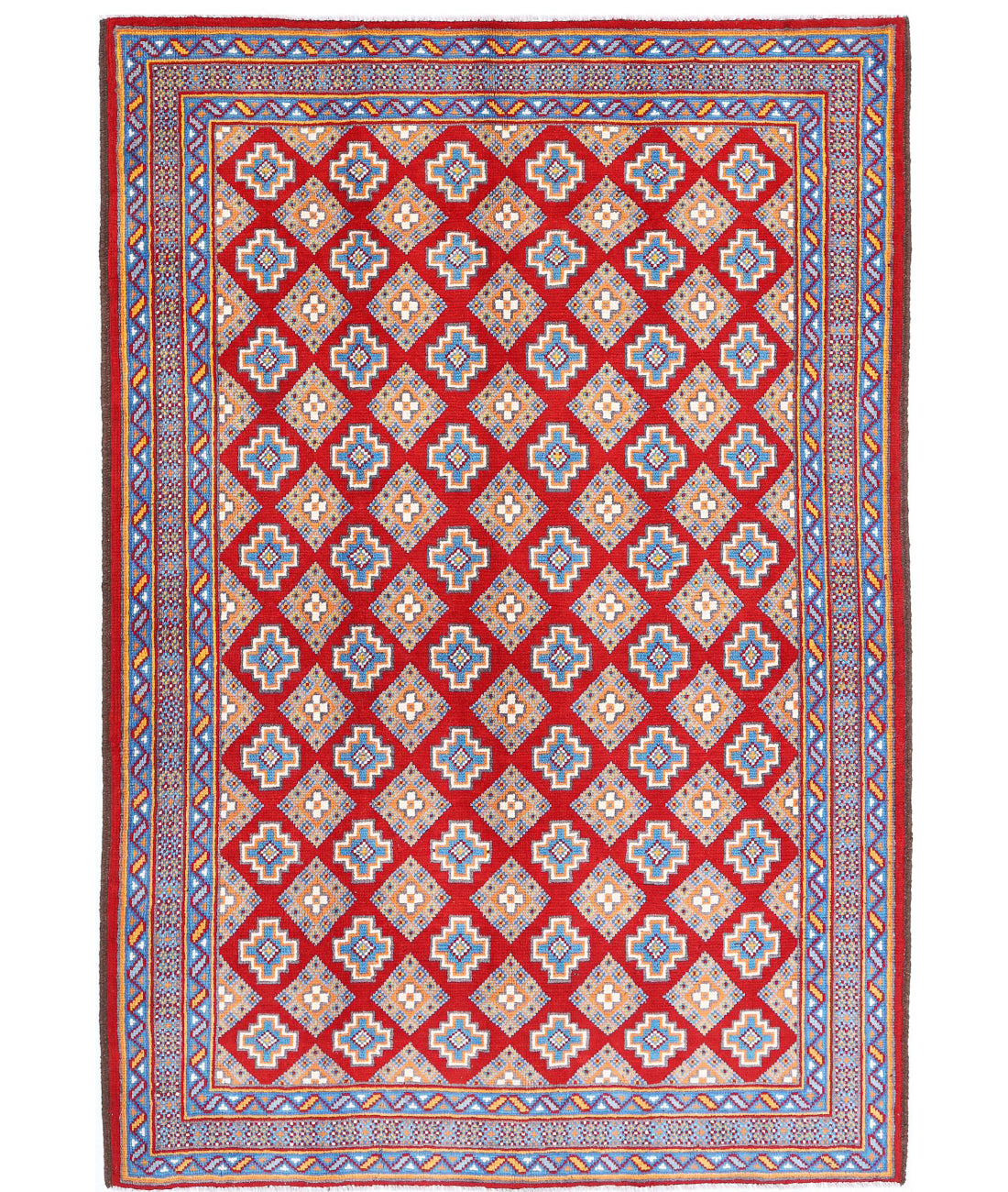 Revival 5'5'' X 7'10'' Hand-Knotted Wool Rug 5'5'' x 7'10'' (163 X 235) / Red / Blue