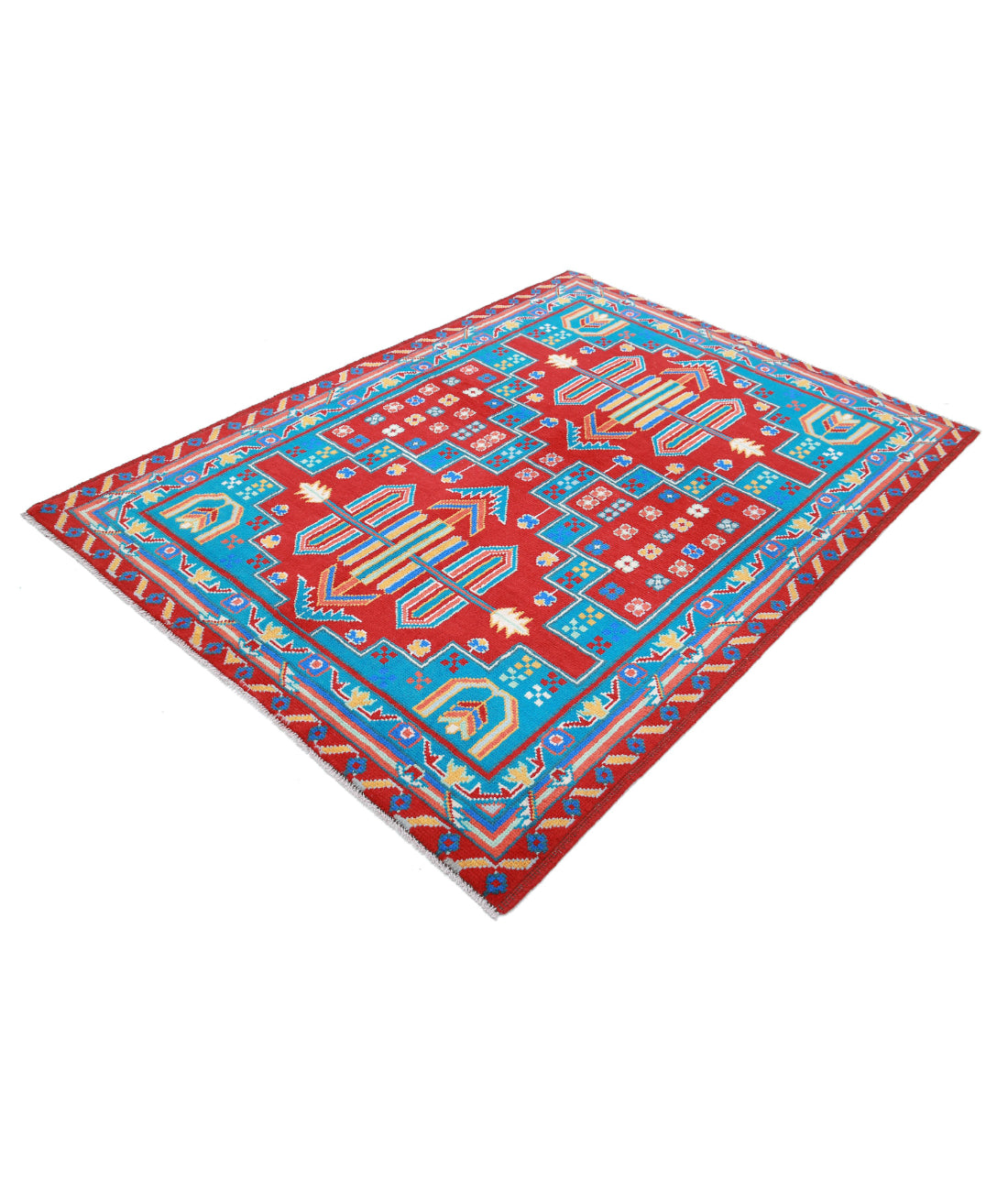 Revival 5'0'' X 6'9'' Hand-Knotted Wool Rug 5'0'' x 6'9'' (150 X 203) / Red / Blue