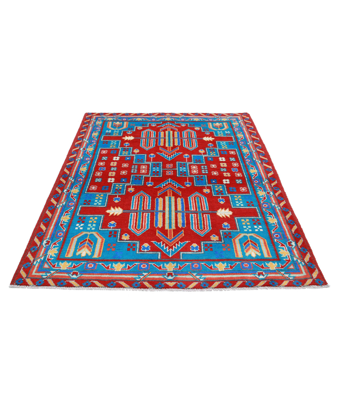Revival 5'0'' X 6'9'' Hand-Knotted Wool Rug 5'0'' x 6'9'' (150 X 203) / Red / Blue