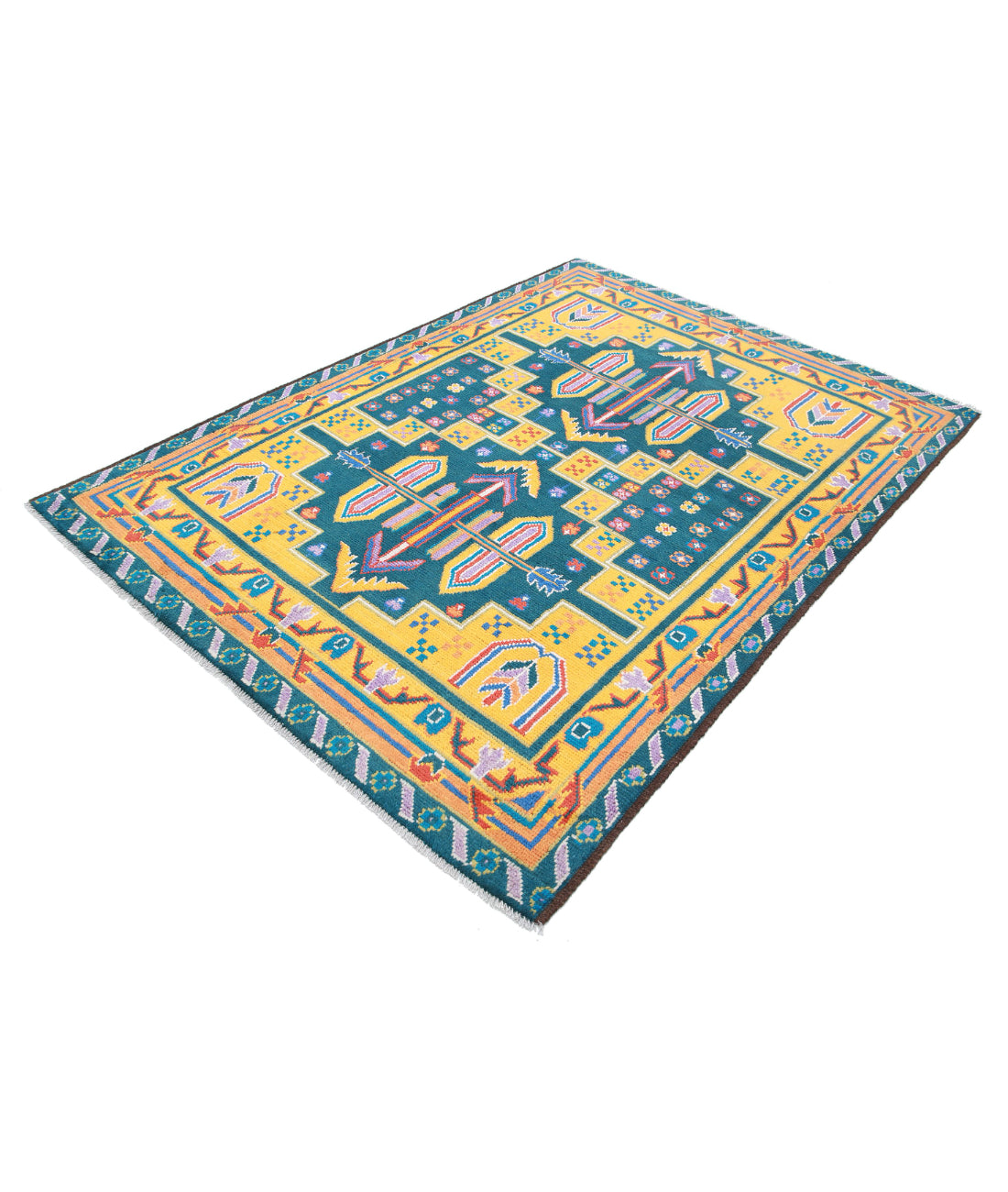 Revival 5'6'' X 7'8'' Hand-Knotted Wool Rug 5'6'' x 7'8'' (165 X 230) / Green / Gold