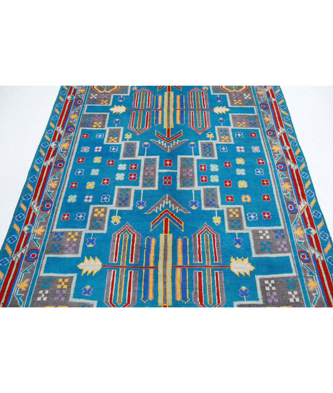 Revival 5'7'' X 7'8'' Hand-Knotted Wool Rug 5'7'' x 7'8'' (168 X 230) / Teal / Grey