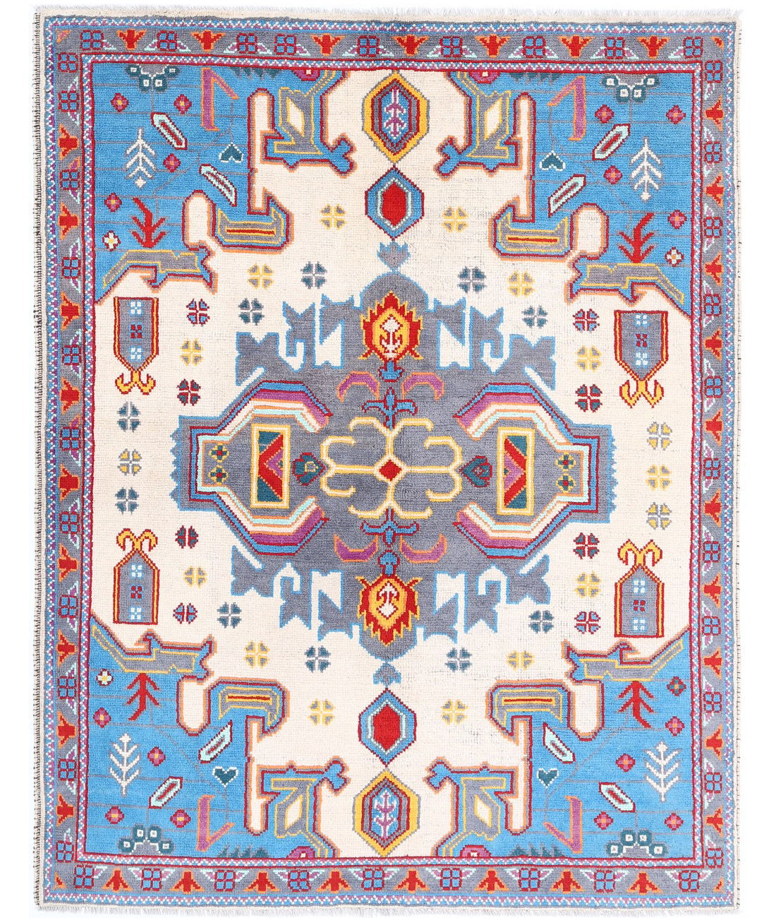 Revival 5'0'' X 6'7'' Hand-Knotted Wool Rug 5'0'' x 6'7'' (150 X 198) / Ivory / Grey