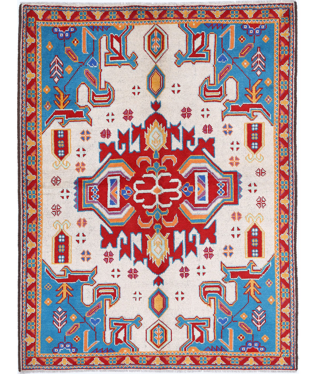 Revival 5'3'' X 6'9'' Hand-Knotted Wool Rug 5'3'' x 6'9'' (158 X 203) / Ivory / Red