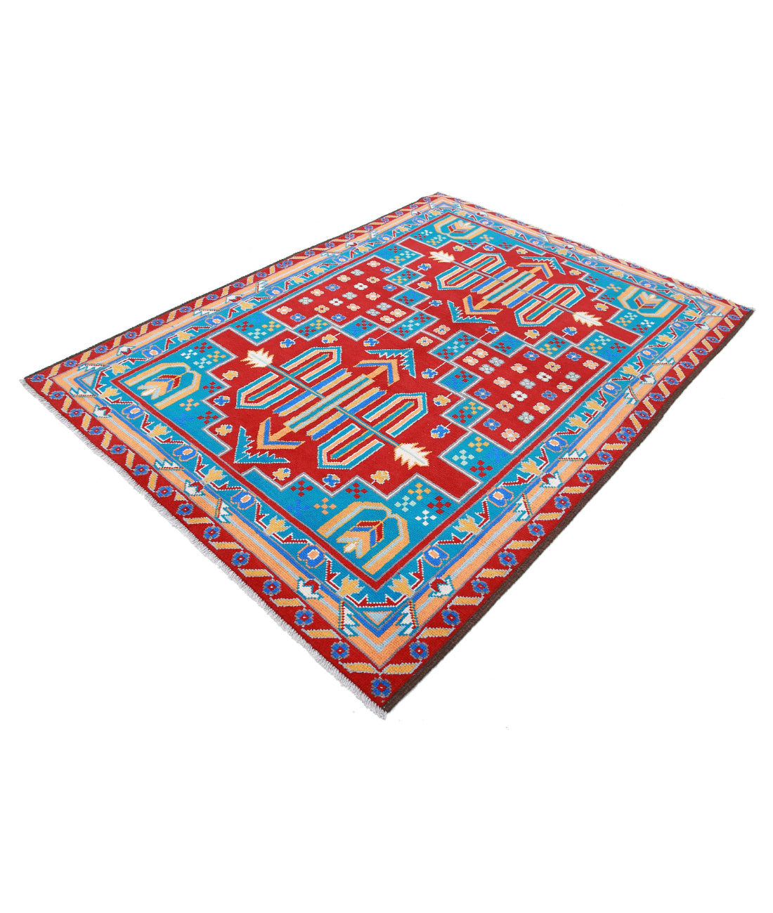 Revival 5'7'' X 7'7'' Hand-Knotted Wool Rug 5'7'' x 7'7'' (168 X 228) / Red / Blue