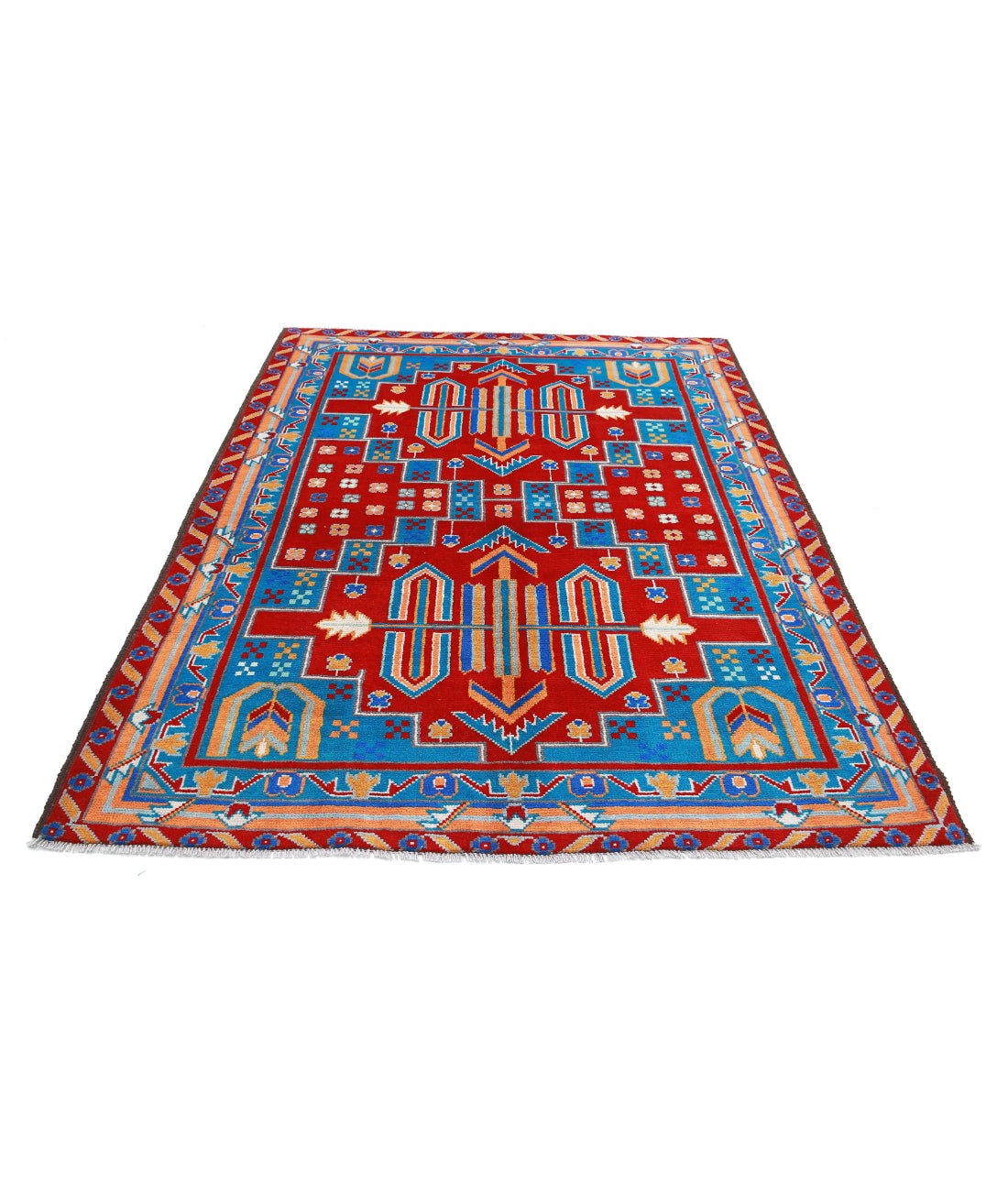 Revival 5'7'' X 7'7'' Hand-Knotted Wool Rug 5'7'' x 7'7'' (168 X 228) / Red / Blue