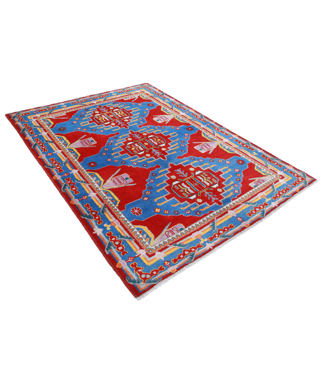 Revival 5'6'' X 7'11'' Hand-Knotted Wool Rug 5'6'' x 7'11'' (165 X 238) / Red / Blue