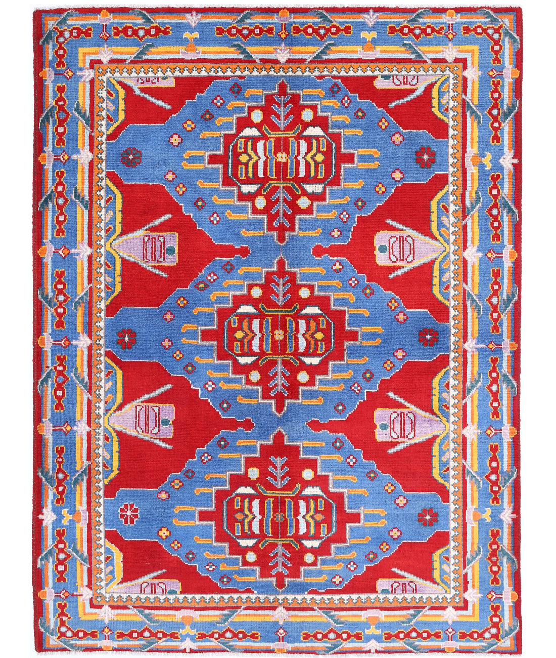 Revival 5'6'' X 7'11'' Hand-Knotted Wool Rug 5'6'' x 7'11'' (165 X 238) / Red / Blue