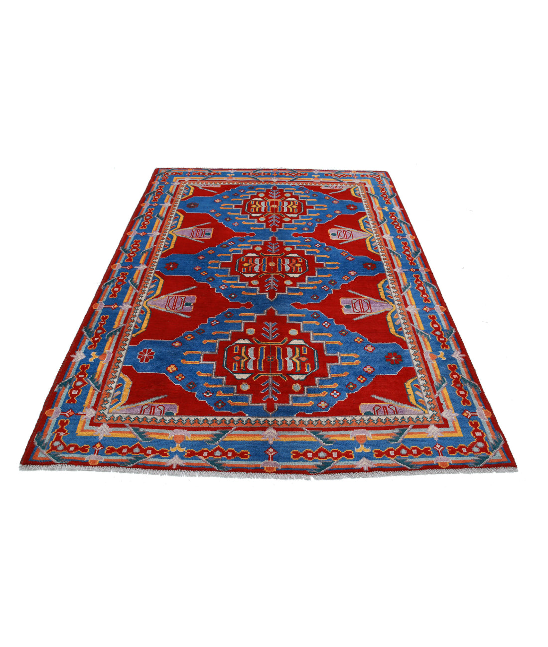 Revival 5'8'' X 7'7'' Hand-Knotted Wool Rug 5'8'' x 7'7'' (170 X 228) / Red / Blue