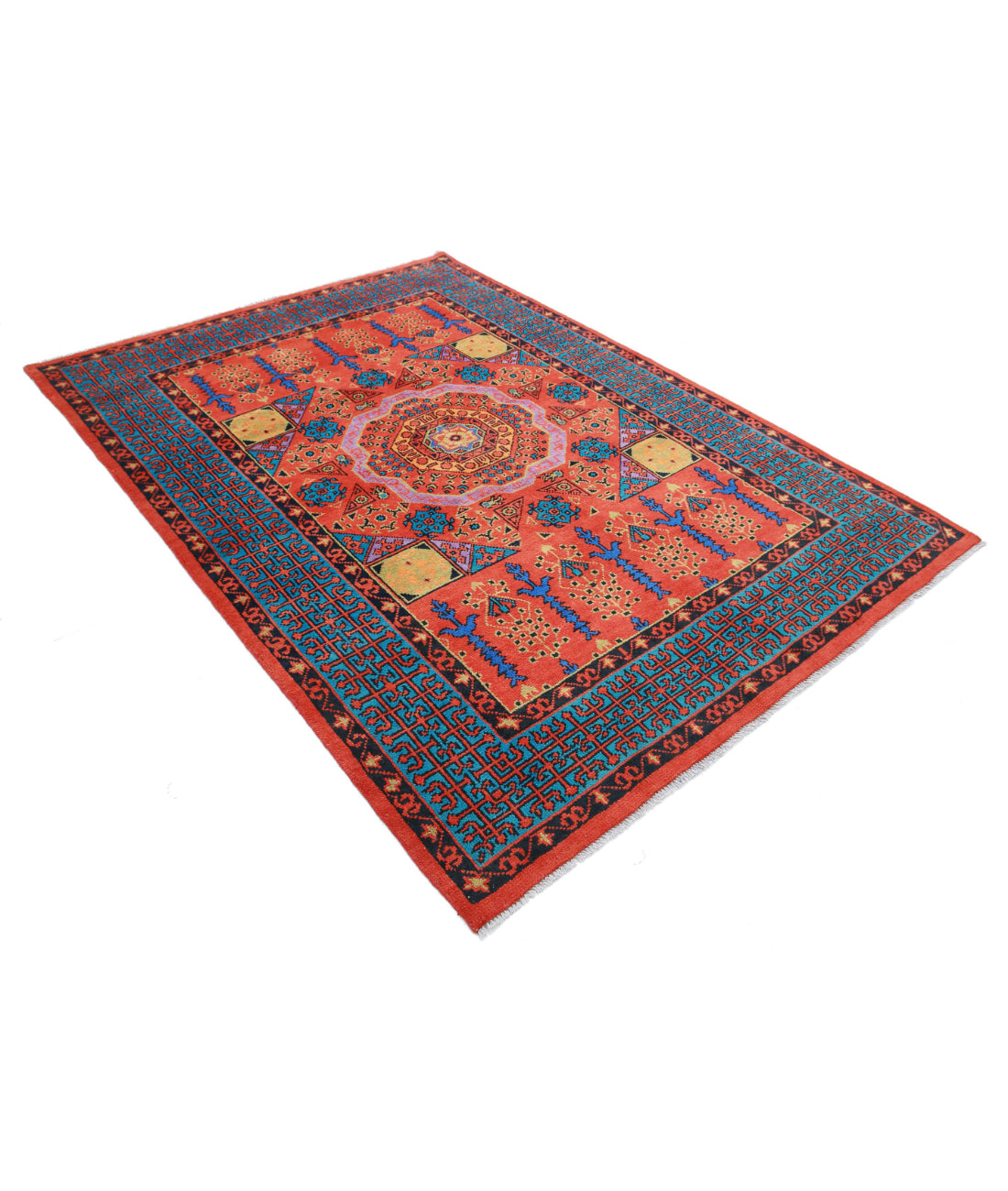 Revival 5'7'' X 7'9'' Hand-Knotted Wool Rug 5'7'' x 7'9'' (168 X 233) / Orange / Blue