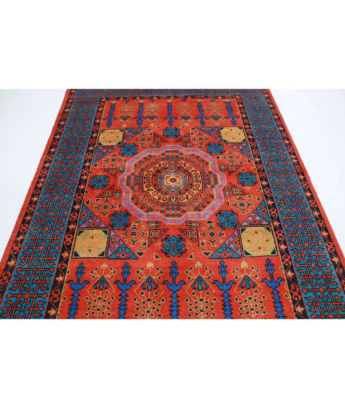 Revival 5'7'' X 7'9'' Hand-Knotted Wool Rug 5'7'' x 7'9'' (168 X 233) / Orange / Blue