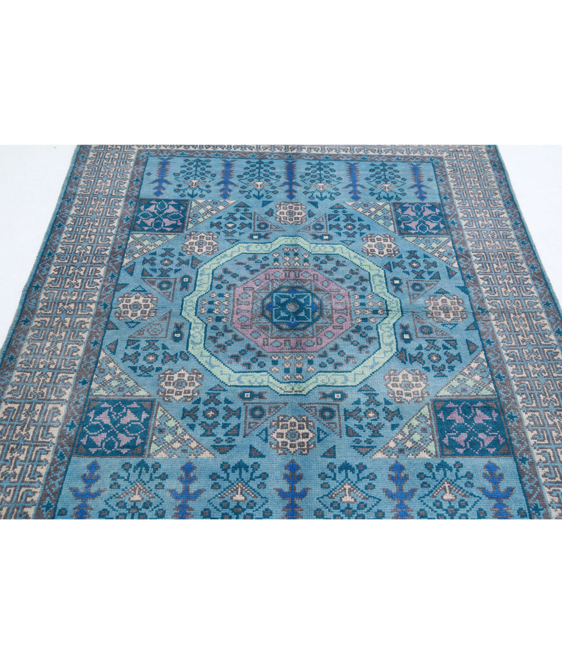 Revival 4'11'' X 6'7'' Hand-Knotted Wool Rug 4'11'' x 6'7'' (148 X 198) / Blue / Ivory