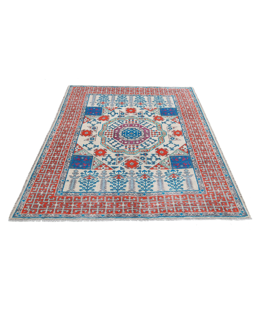 Revival 5'0'' X 6'4'' Hand-Knotted Wool Rug 5'0'' x 6'4'' (150 X 190) / Ivory / Orange