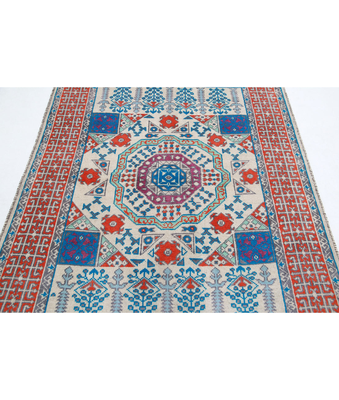 Revival 5'0'' X 6'4'' Hand-Knotted Wool Rug 5'0'' x 6'4'' (150 X 190) / Ivory / Orange