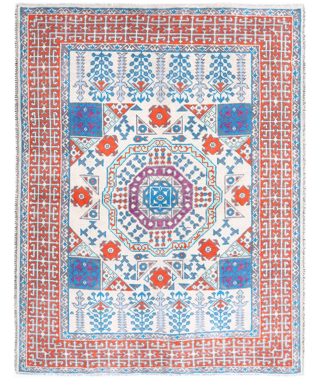 Revival 5'0'' X 6'4'' Hand-Knotted Wool Rug 5'0'' x 6'4'' (150 X 190) / Ivory / Orange