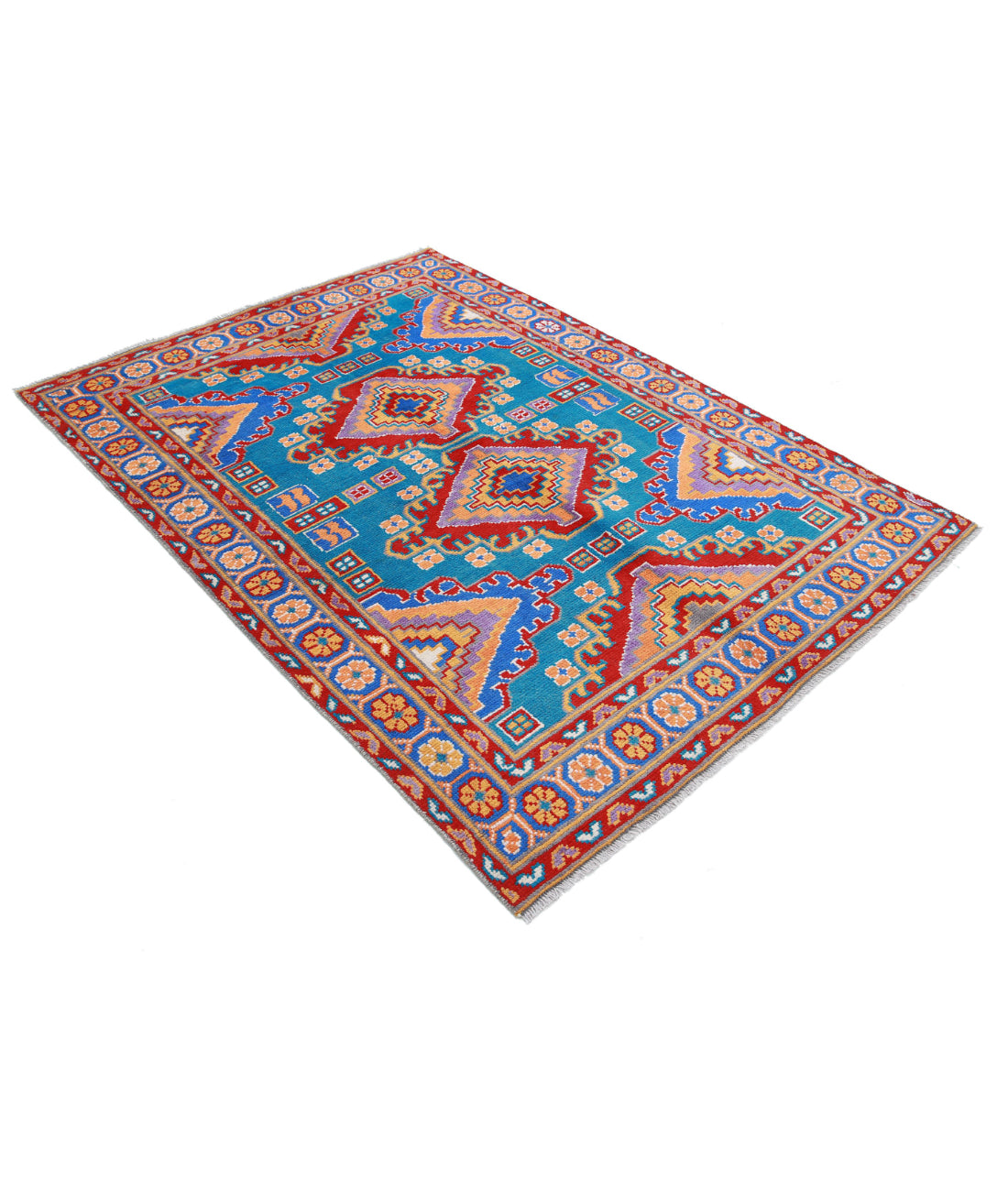 Revival 4'8'' X 6'8'' Hand-Knotted Wool Rug 4'8'' x 6'8'' (140 X 200) / Blue / Red