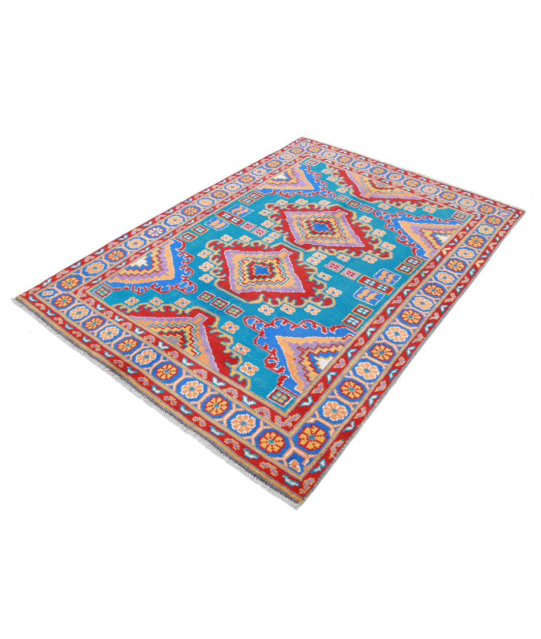 Revival 4'8'' X 6'8'' Hand-Knotted Wool Rug 4'8'' x 6'8'' (140 X 200) / Blue / Red