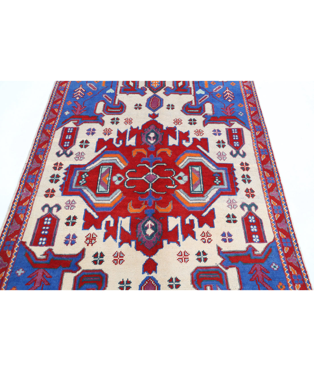 Revival 4'9'' X 6'8'' Hand-Knotted Wool Rug 4'9'' x 6'8'' (143 X 200) / Ivory / Red