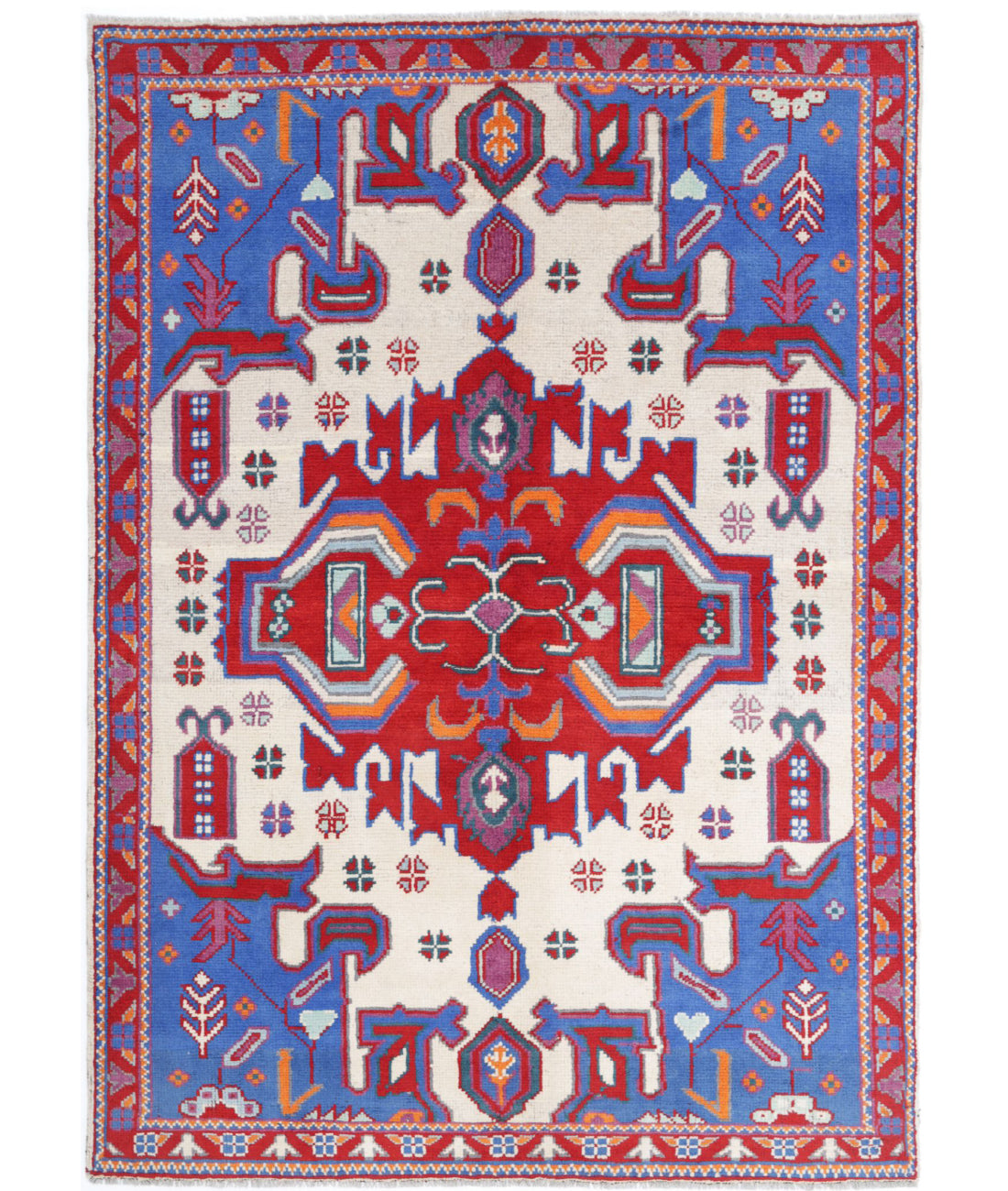 Revival 4'9'' X 6'8'' Hand-Knotted Wool Rug 4'9'' x 6'8'' (143 X 200) / Ivory / Red