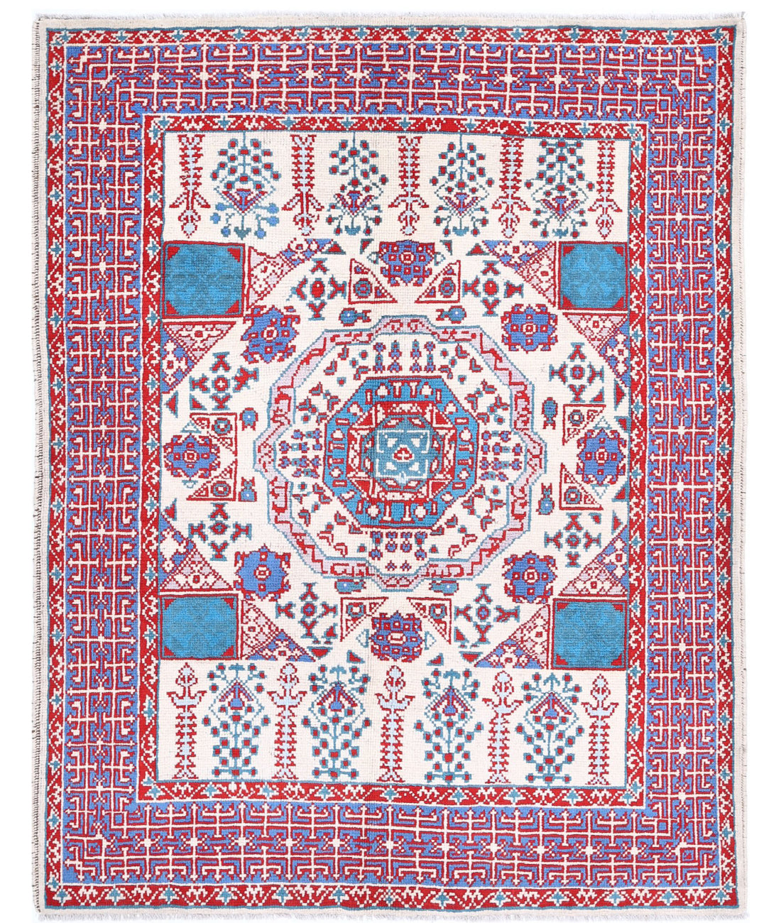 Revival 5'1'' X 6'7'' Hand-Knotted Wool Rug 5'1'' x 6'7'' (153 X 198) / Ivory / Blue