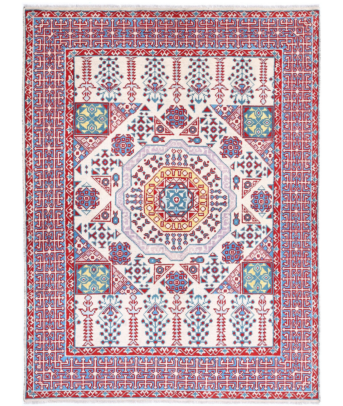 Revival 4'10'' X 6'8'' Hand-Knotted Wool Rug 4'10'' x 6'8'' (145 X 200) / Ivory / Blue