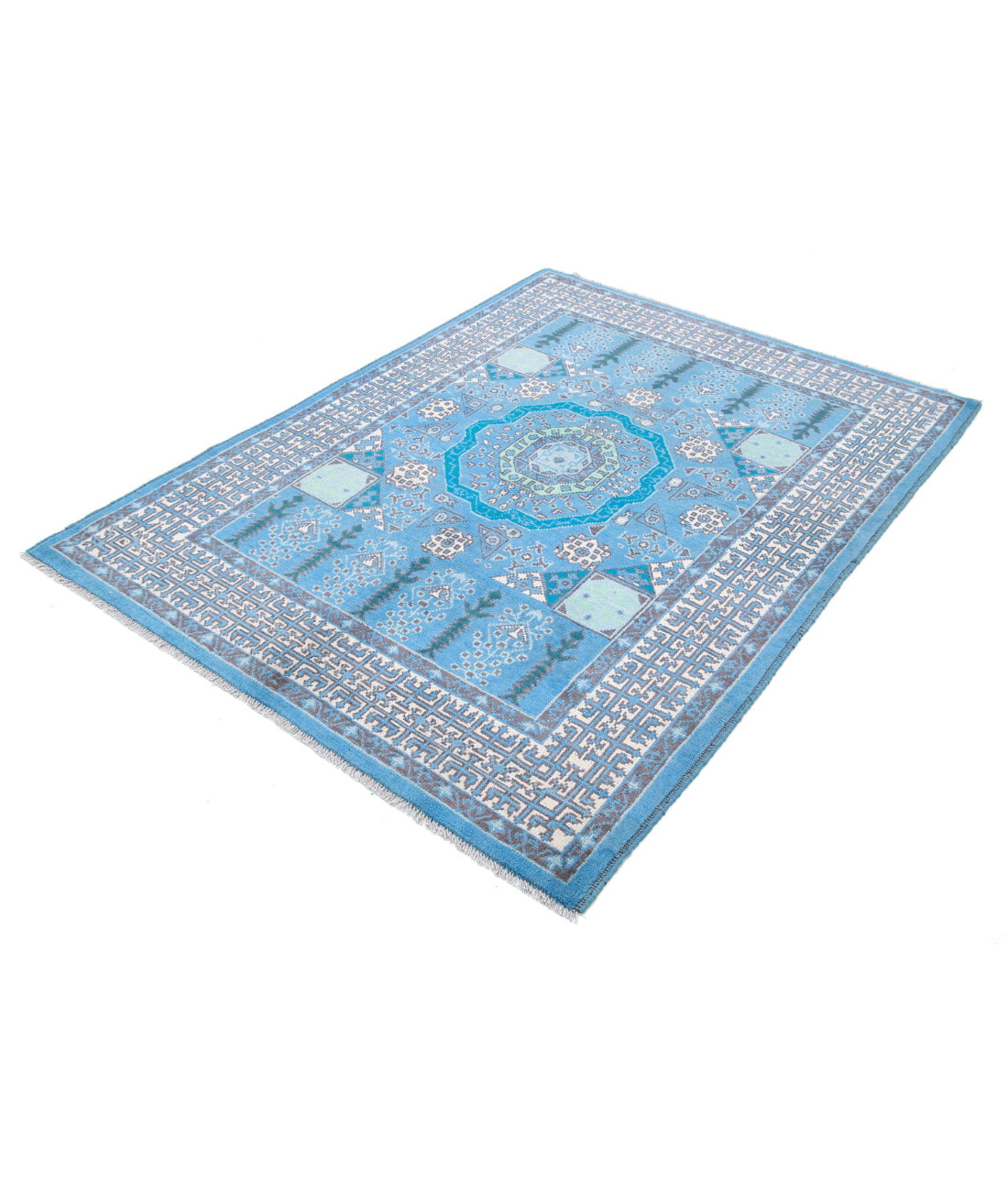 Revival 4'11'' X 6'7'' Hand-Knotted Wool Rug 4'11'' x 6'7'' (148 X 198) / Blue / Ivory