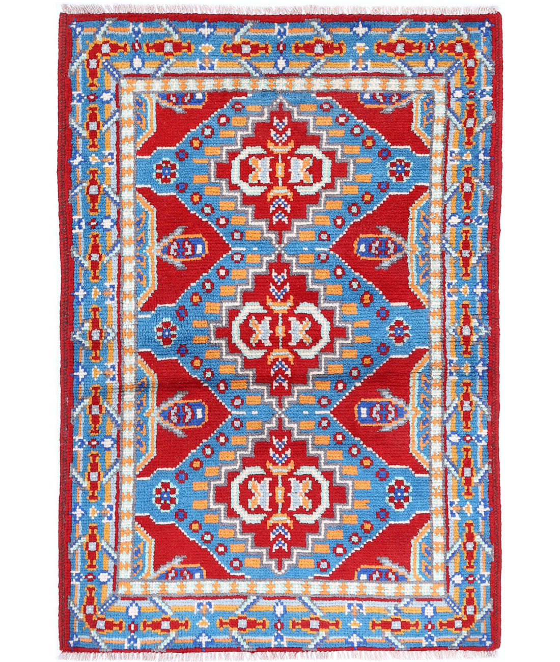 Revival 2'7'' X 4'0'' Hand-Knotted Wool Rug 2'7'' x 4'0'' (78 X 120) / Red / Blue