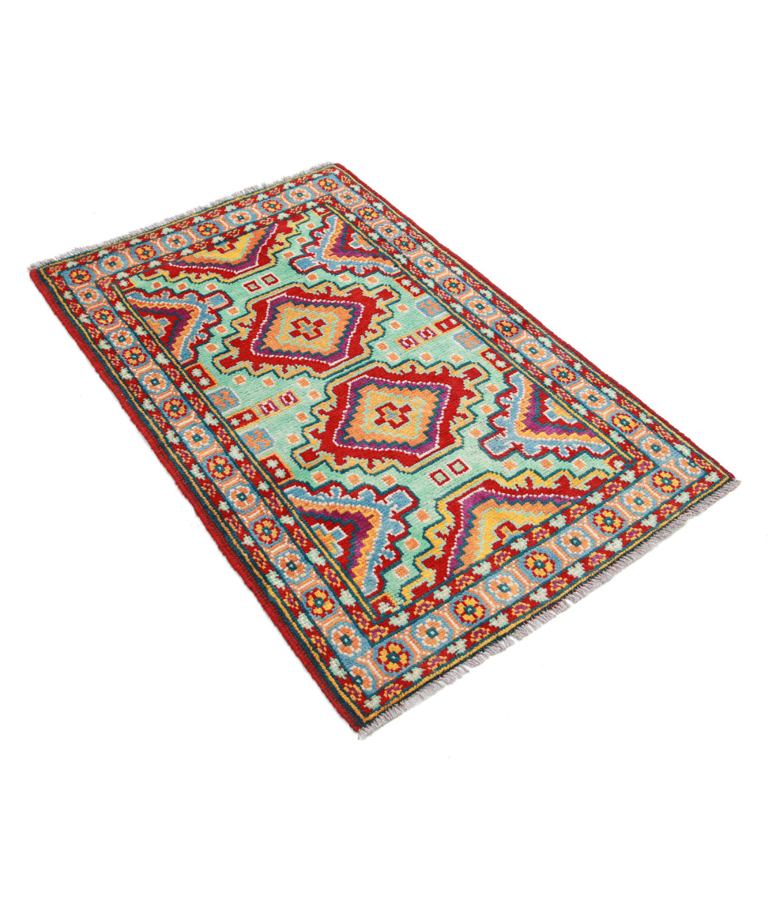 Revival 2'8'' X 4'1'' Hand-Knotted Wool Rug 2'8'' x 4'1'' (80 X 123) / Green / Red