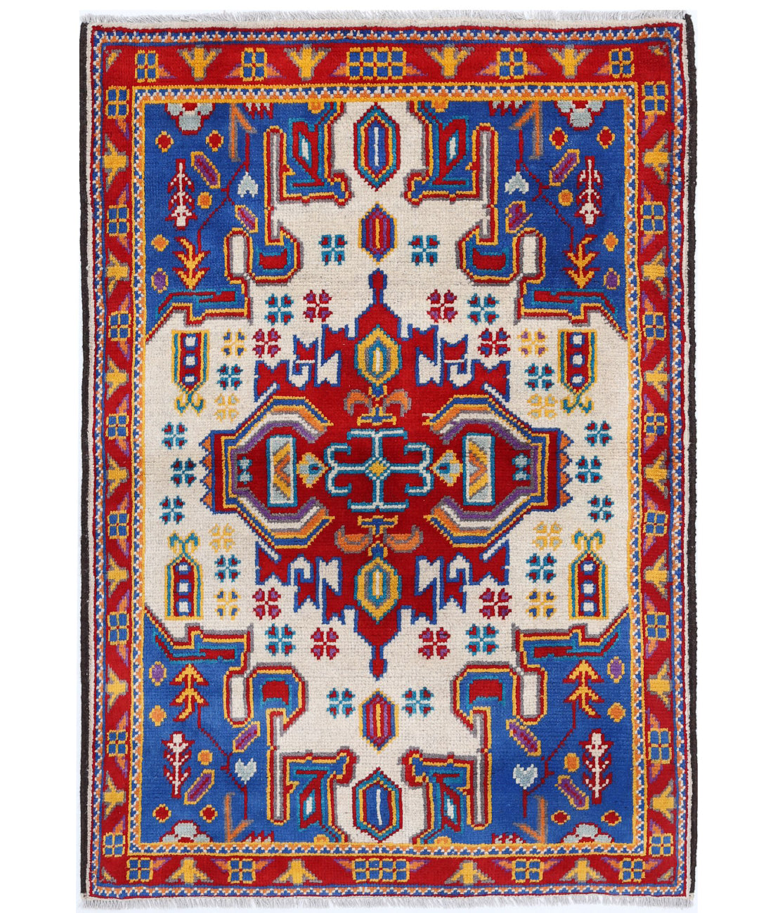 Revival 3'2'' X 4'10'' Hand-Knotted Wool Rug 3'2'' x 4'10'' (95 X 145) / Ivory / Red