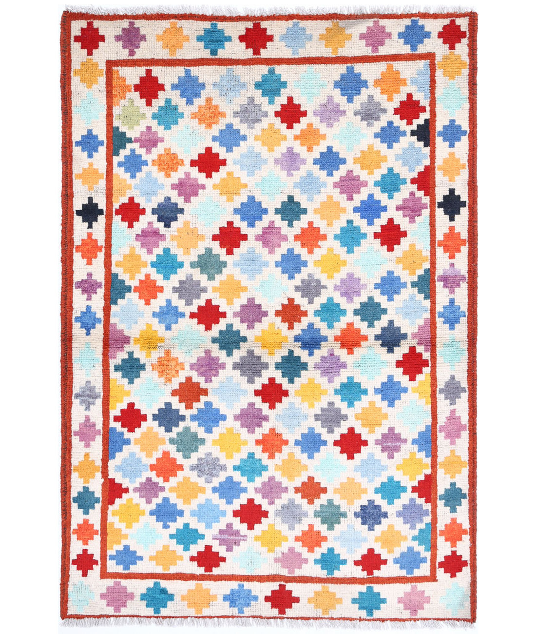 Revival 3'4'' X 5'0'' Hand-Knotted Wool Rug 3'4'' x 5'0'' (100 X 150) / Ivory / Rust