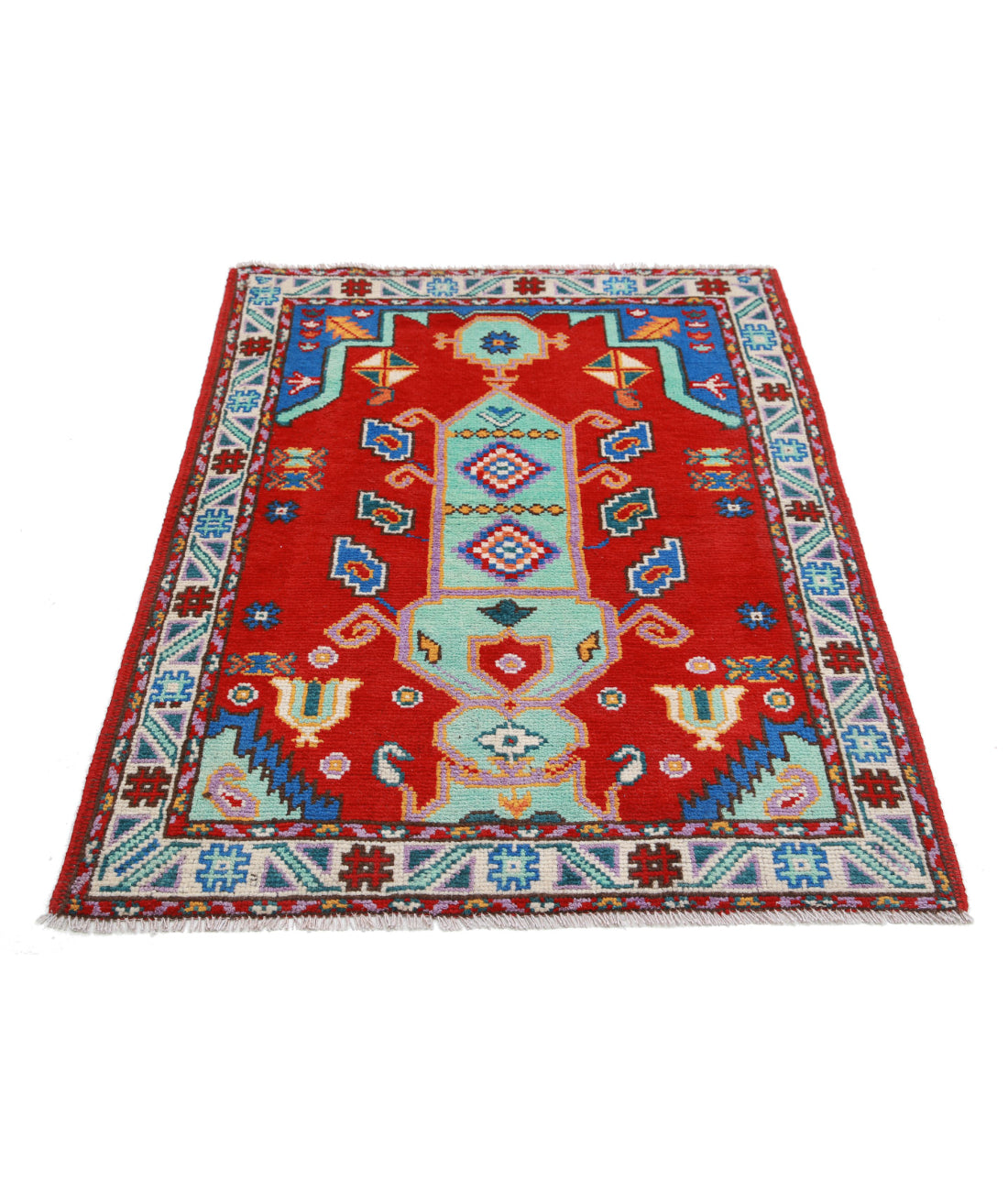 Revival 3'4'' X 4'10'' Hand-Knotted Wool Rug 3'4'' x 4'10'' (100 X 145) / Red / Ivory