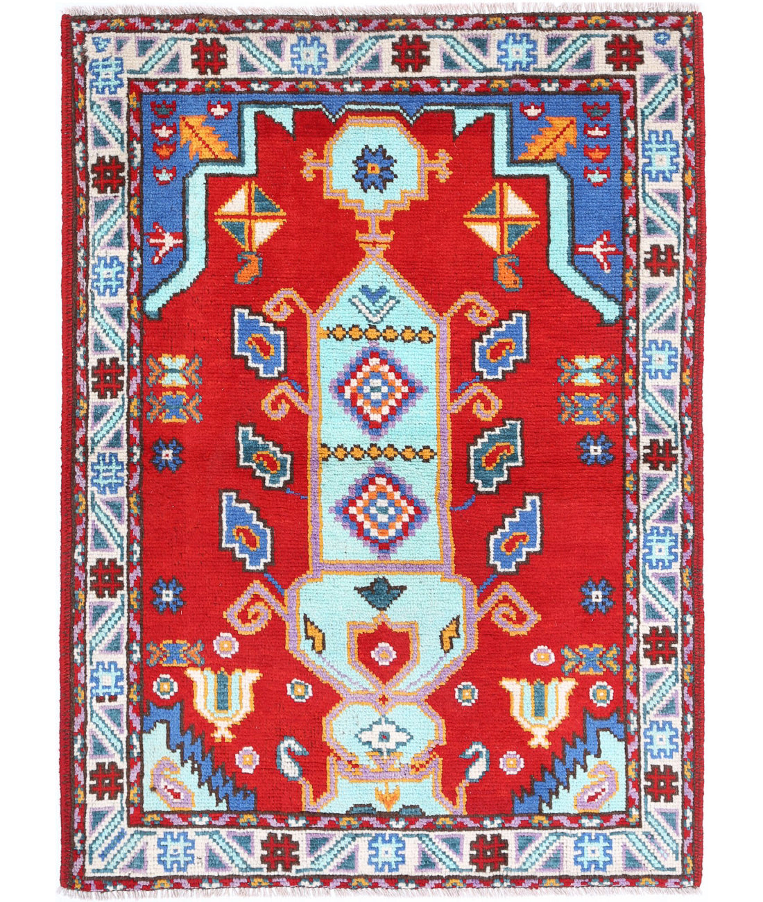 Revival 3'4'' X 4'10'' Hand-Knotted Wool Rug 3'4'' x 4'10'' (100 X 145) / Red / Ivory