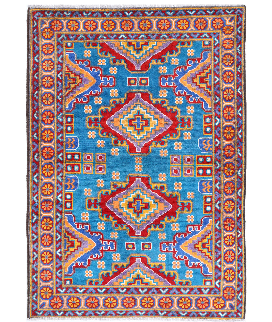 Revival 3'4'' X 5'0'' Hand-Knotted Wool Rug 3'4'' x 5'0'' (100 X 150) / Blue / Orange