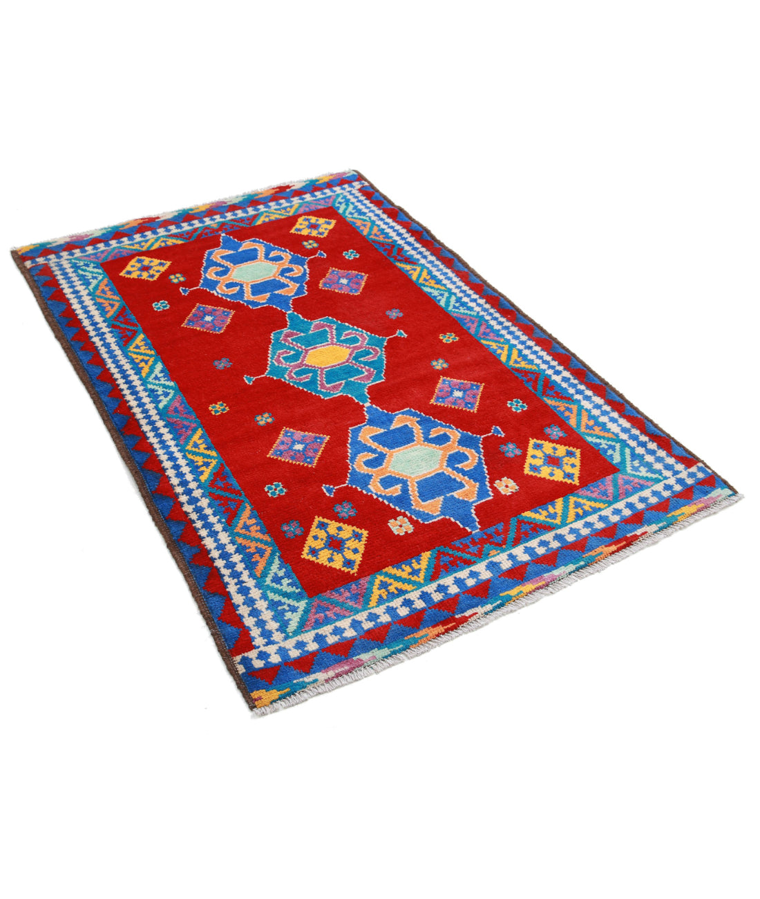 Revival 3'0'' X 4'10'' Hand-Knotted Wool Rug 3'0'' x 4'10'' (90 X 145) / Red / Blue