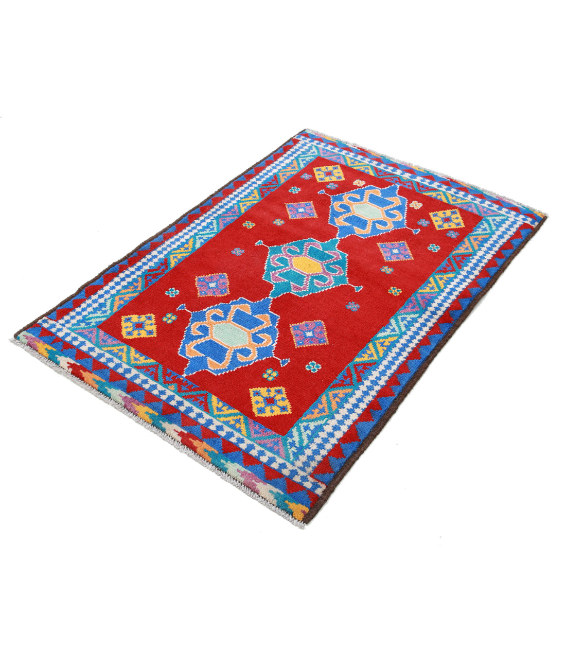 Revival 3'0'' X 4'10'' Hand-Knotted Wool Rug 3'0'' x 4'10'' (90 X 145) / Red / Blue