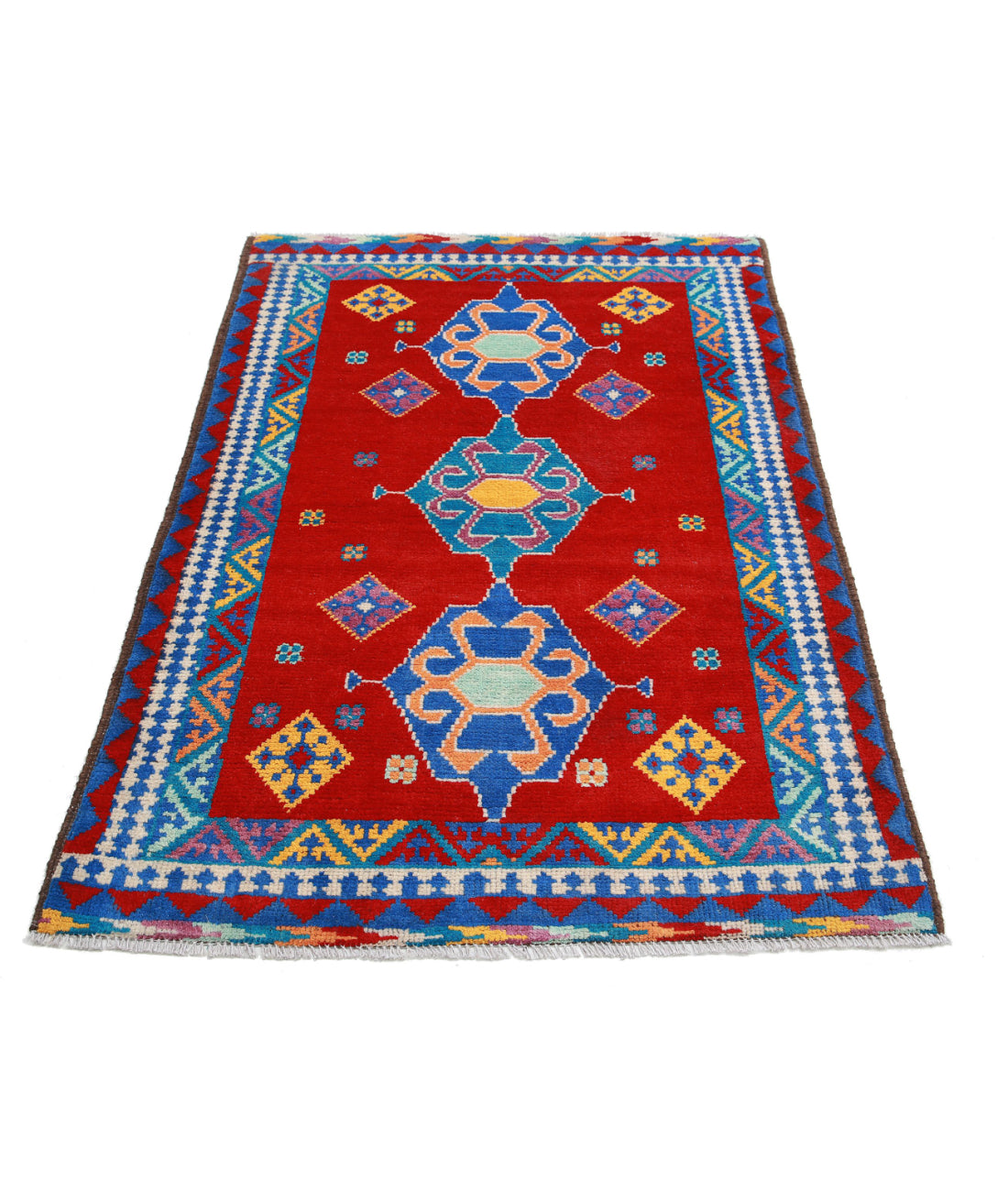 Revival 3'0'' X 4'10'' Hand-Knotted Wool Rug 3'0'' x 4'10'' (90 X 145) / Red / Blue