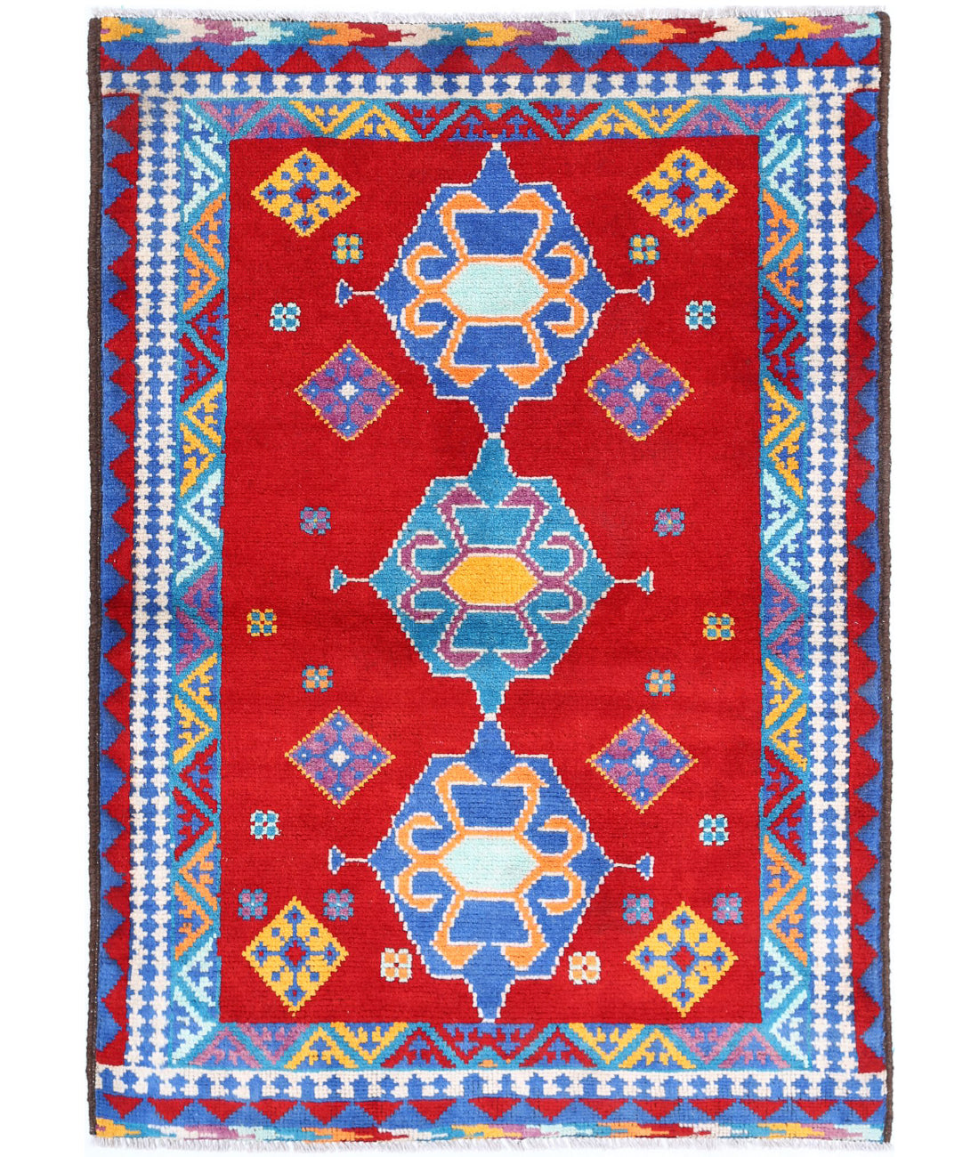 Revival 3'0'' X 4'10'' Hand-Knotted Wool Rug 3'0'' x 4'10'' (90 X 145) / Red / Blue