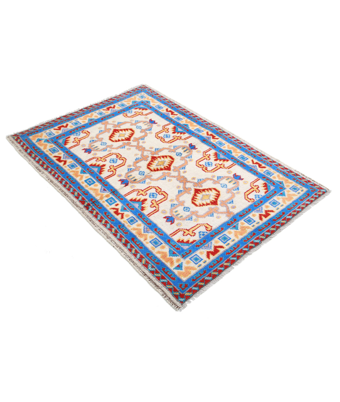 Revival 3'5'' X 5'0'' Hand-Knotted Wool Rug 3'5'' x 5'0'' (103 X 150) / Ivory / Blue