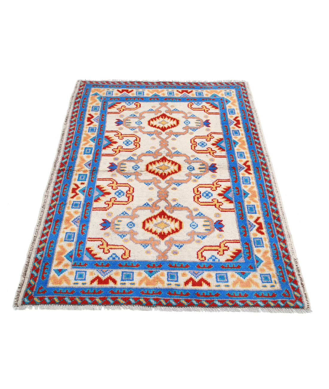 Revival 3'5'' X 5'0'' Hand-Knotted Wool Rug 3'5'' x 5'0'' (103 X 150) / Ivory / Blue