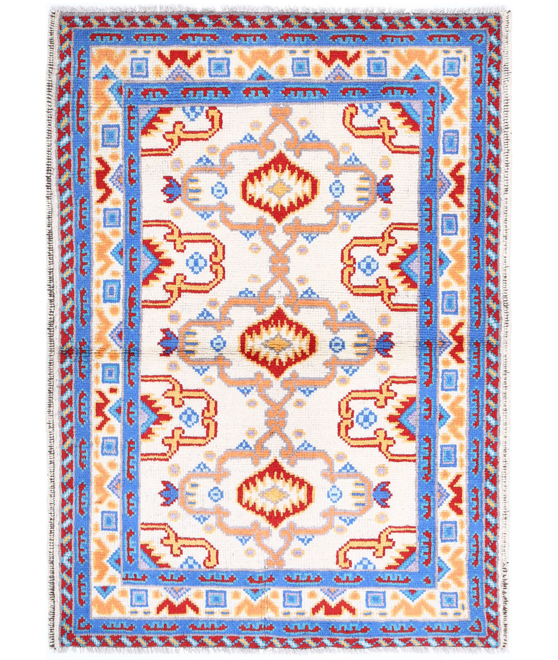 Revival 3'5'' X 5'0'' Hand-Knotted Wool Rug 3'5'' x 5'0'' (103 X 150) / Ivory / Blue