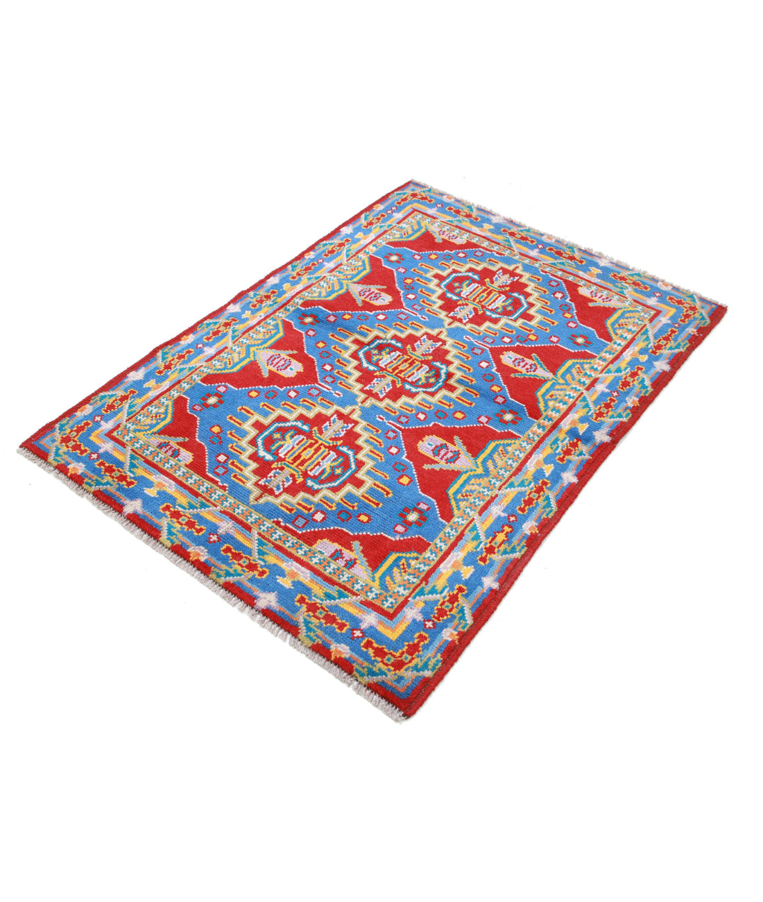 Revival 3'3'' X 4'9'' Hand-Knotted Wool Rug 3'3'' x 4'9'' (98 X 143) / Red / Blue