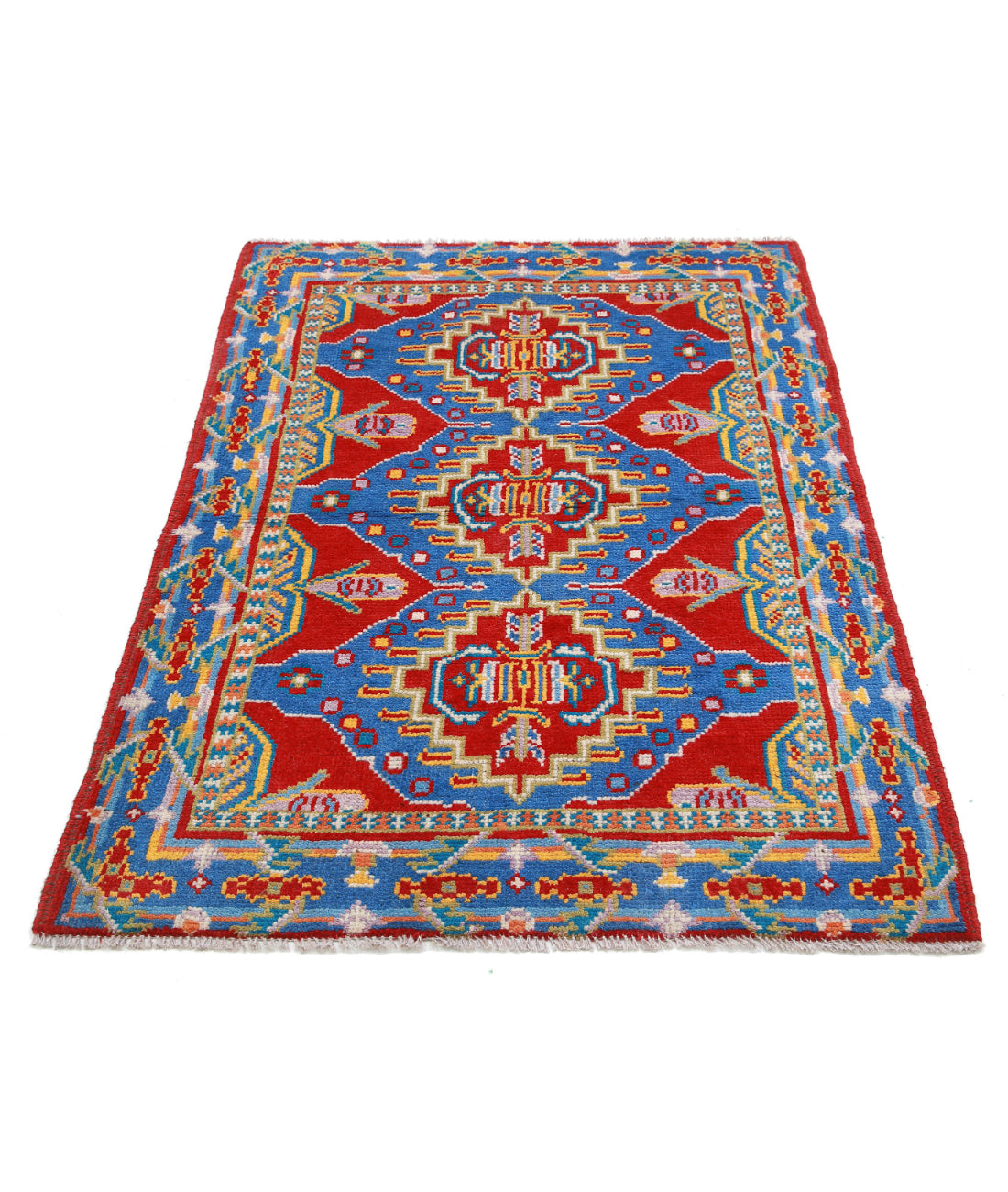 Revival 3'3'' X 4'9'' Hand-Knotted Wool Rug 3'3'' x 4'9'' (98 X 143) / Red / Blue