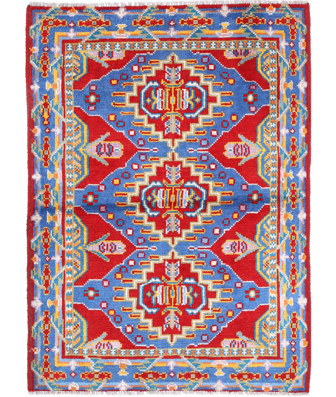Revival 3'3'' X 4'9'' Hand-Knotted Wool Rug 3'3'' x 4'9'' (98 X 143) / Red / Blue