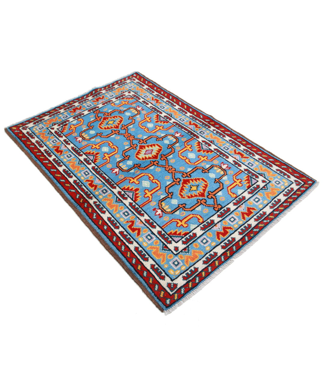 Revival 3'5'' X 5'0'' Hand-Knotted Wool Rug 3'5'' x 5'0'' (103 X 150) / Blue / Red