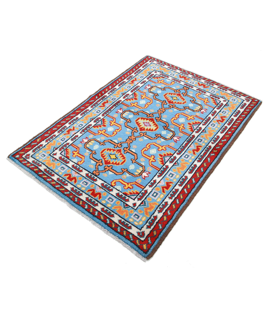 Revival 3'5'' X 5'0'' Hand-Knotted Wool Rug 3'5'' x 5'0'' (103 X 150) / Blue / Red