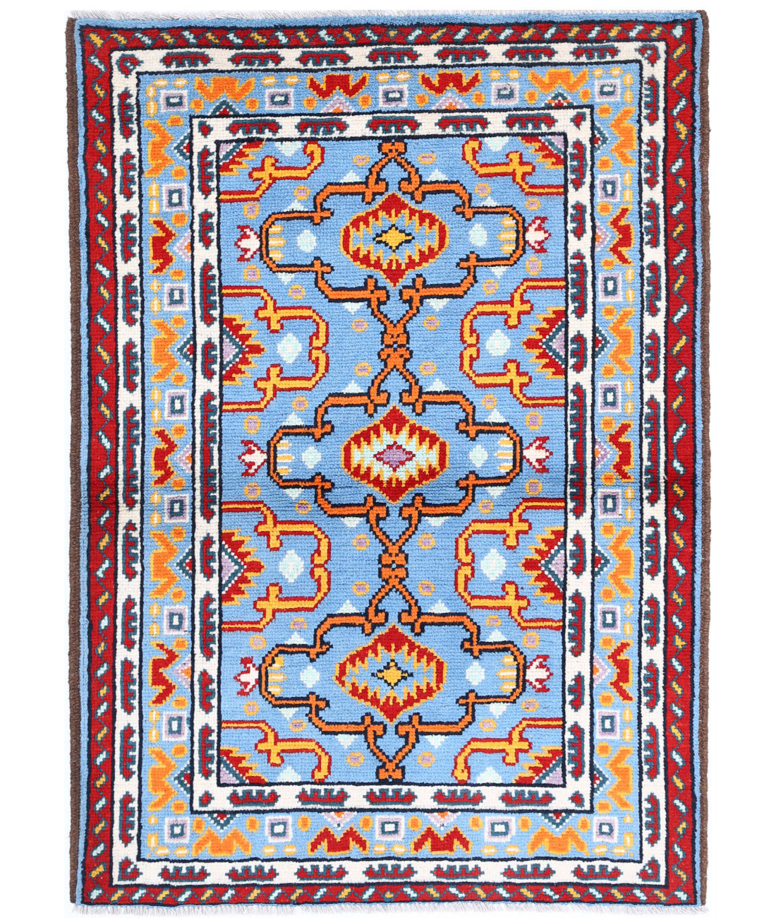 Revival 3'5'' X 5'0'' Hand-Knotted Wool Rug 3'5'' x 5'0'' (103 X 150) / Blue / Red
