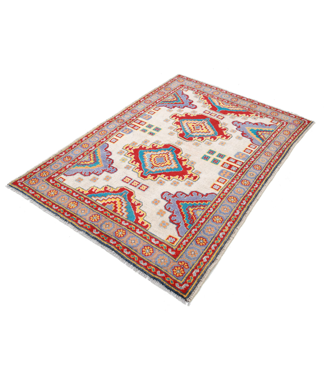 Revival 4'0'' X 5'9'' Hand-Knotted Wool Rug 4'0'' x 5'9'' (120 X 173) / Ivory / Purple